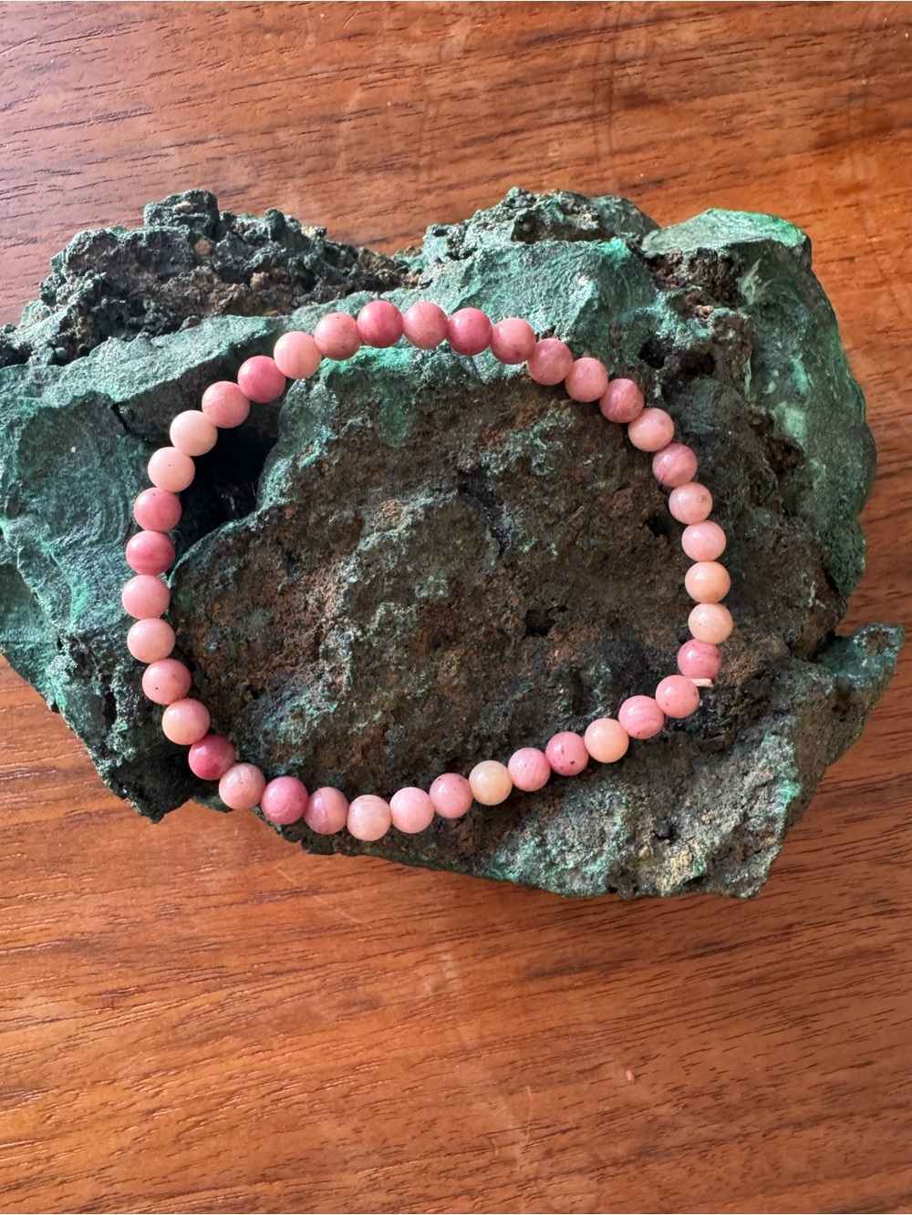 Rhodochrosite Beaded Stretch Bracelet - Natural Stone Accent